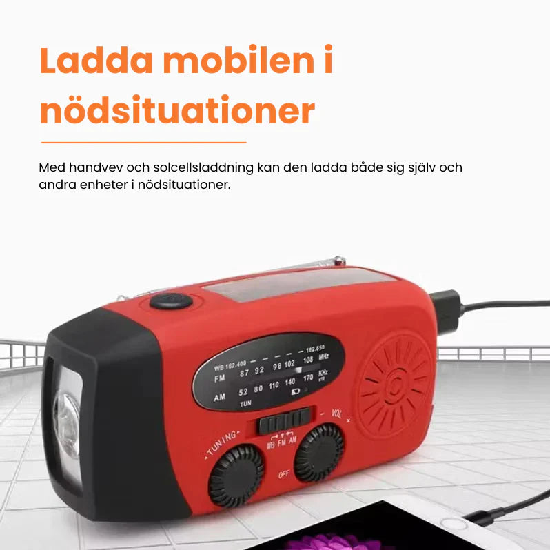 Norvio Nödradio™ | 2000 mAh inbyggd Powerbank, Ficklampa och Solceller