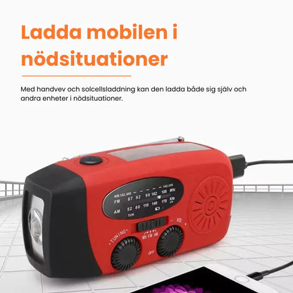 Norvio Nödradio™ | 2000 mAh inbyggd Powerbank, Ficklampa och Solceller