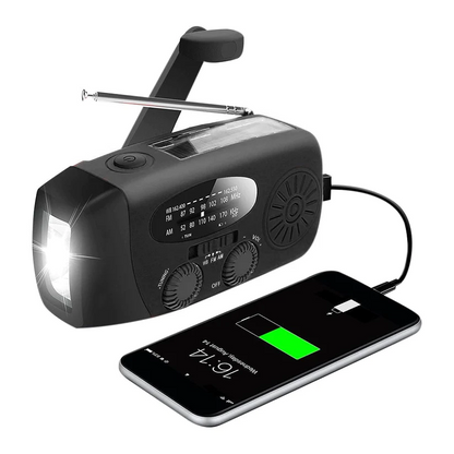 Norvio Nödradio™ | 2000 mAh inbyggd Powerbank, Ficklampa och Solceller