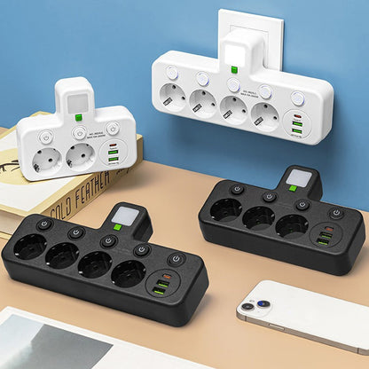 Smart Grenuttag med USB – Överbelastningsskydd, USB-C Laddning & Barnsäker Skydd